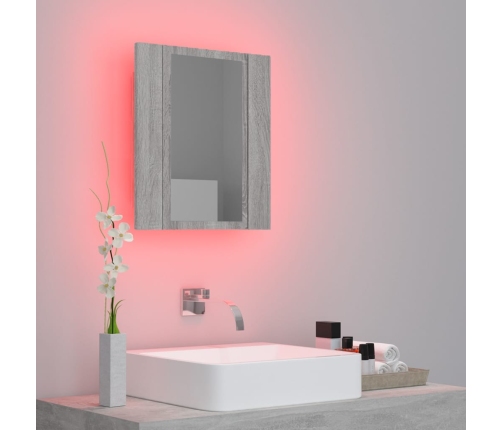 Armario de baño con espejo LED madera gris Sonoma 40x12x45 cm