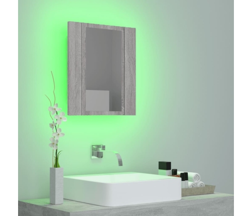 Armario de baño con espejo LED madera gris Sonoma 40x12x45 cm