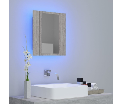 Armario de baño con espejo LED madera gris Sonoma 40x12x45 cm