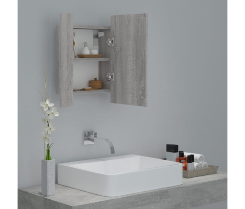 Armario de baño con espejo LED madera gris Sonoma 40x12x45 cm