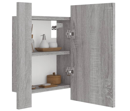 Armario de baño con espejo LED madera gris Sonoma 40x12x45 cm