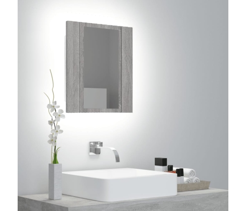 Armario de baño con espejo LED madera gris Sonoma 40x12x45 cm