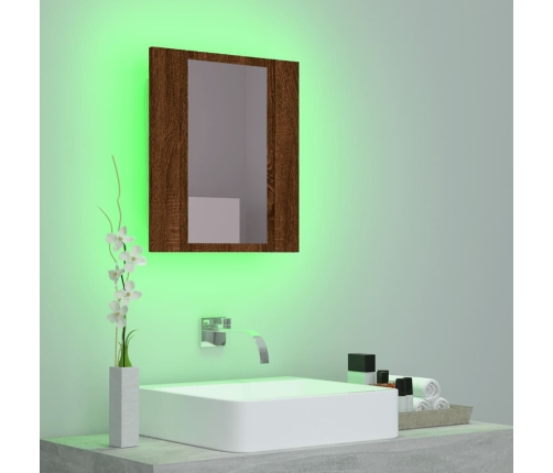 Armario de baño con espejo LED madera marrón roble 40x12x45 cm