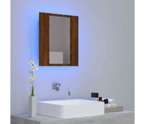 Armario de baño con espejo LED madera marrón roble 40x12x45 cm