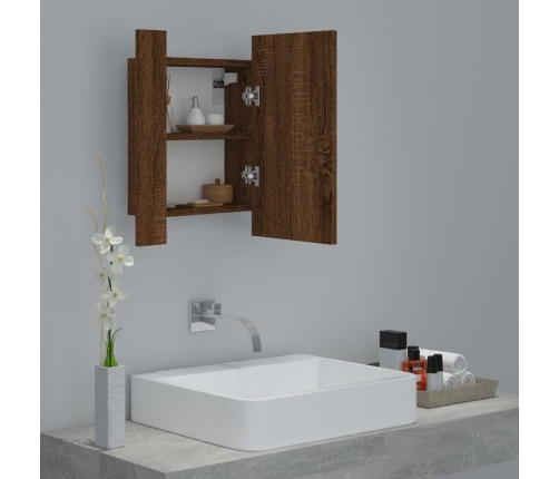 Armario de baño con espejo LED madera marrón roble 40x12x45 cm