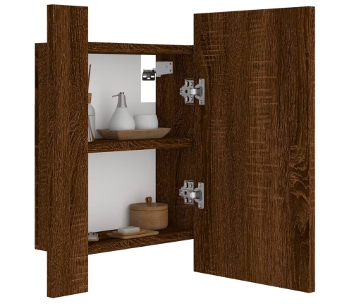 Armario de baño con espejo LED madera marrón roble 40x12x45 cm