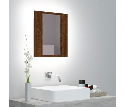 Armario de baño con espejo LED madera marrón roble 40x12x45 cm