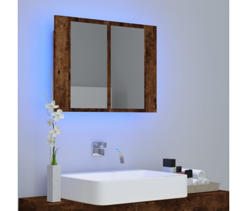 Armario con espejo LED madera roble ahumado 60x12x45 cm