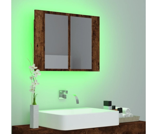 Armario con espejo LED madera roble ahumado 60x12x45 cm