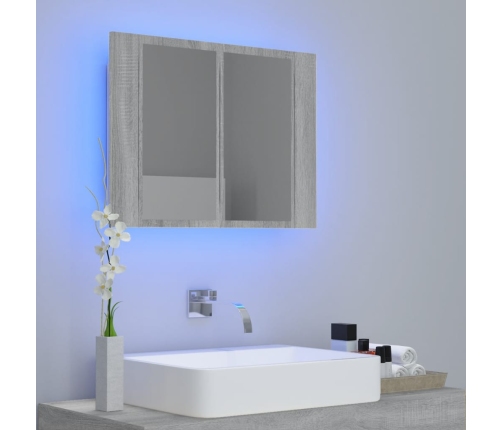 Armario con espejo y LED madera contrachapada gris 60x12x45 cm