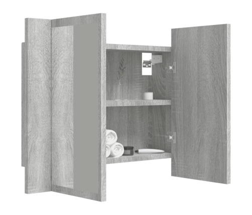 Armario con espejo y LED madera contrachapada gris 60x12x45 cm