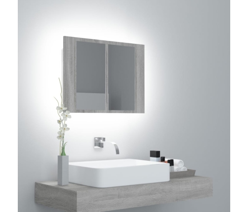 Armario con espejo y LED madera contrachapada gris 60x12x45 cm