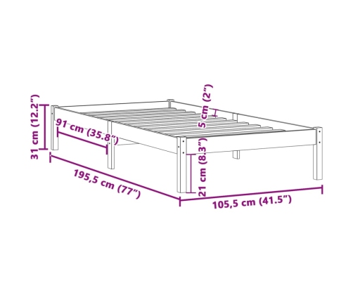 Estructura de cama sin colchón madera maciza de pino 100x190 cm