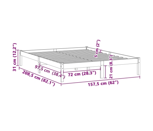 Estructura de cama sin colchón madera maciza de pino 152x203 cm