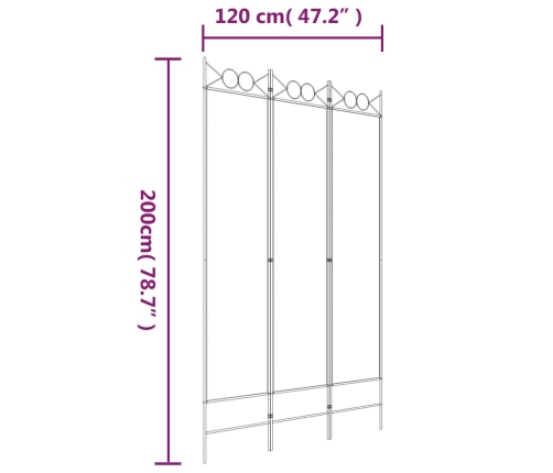 Biombo divisor de 3 paneles de tela blanco 120x200 cm