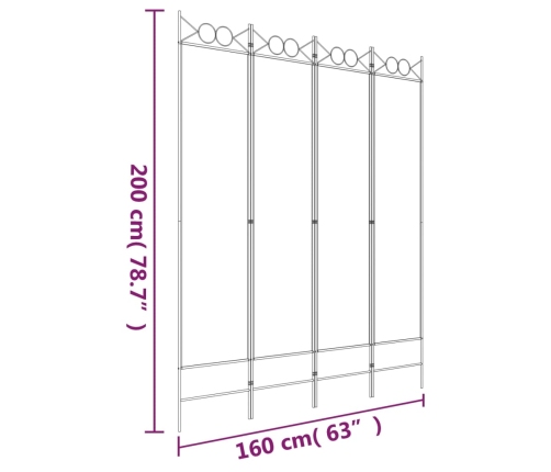 Biombo divisor de 4 paneles de tela blanco 160x200 cm