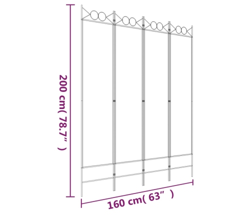 Biombo divisor de 4 paneles de tela marrón 160x200 cm