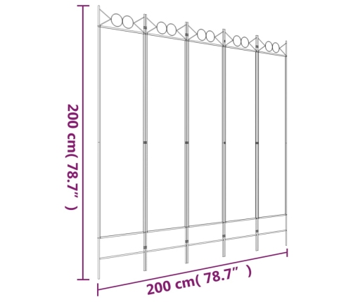 Biombo divisor de 5 paneles de tela blanco 200x200 cm