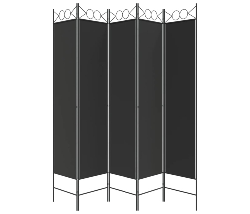 Biombo divisor de 5 paneles de tela negro 200x200 cm