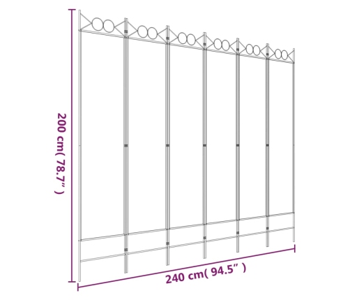 Biombo divisor de 6 paneles de tela blanco 240x200 cm