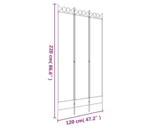 Biombo divisor de 3 paneles de tela blanco 120x220 cm