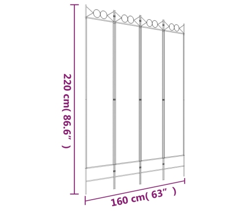 Biombo divisor de 4 paneles de tela blanco 160x220 cm