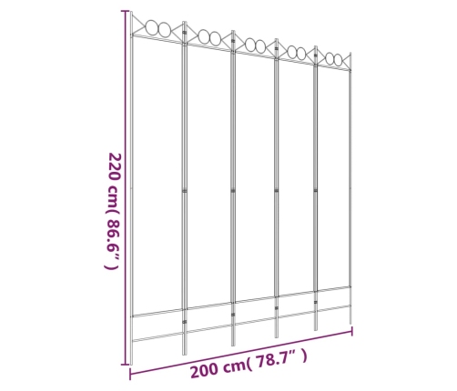 Biombo divisor de 5 paneles de tela blanco 200x220 cm