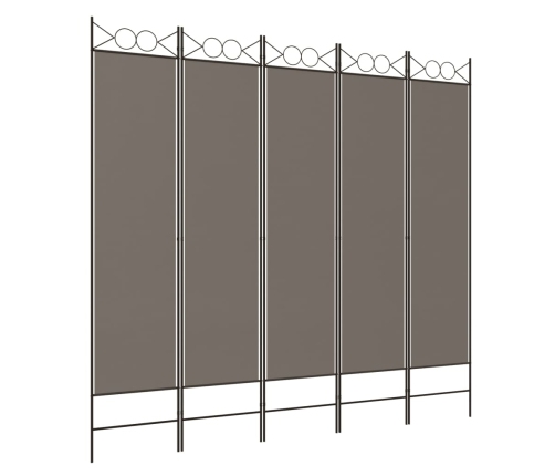 Biombo divisor de 5 paneles de tela gris antracita 200x220 cm