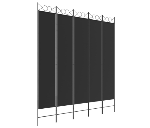 Biombo divisor de 5 paneles de tela negro 200x220 cm