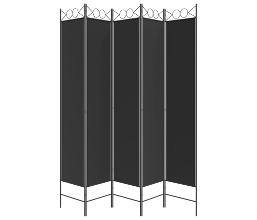 Biombo divisor de 5 paneles de tela negro 200x220 cm