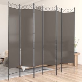 Biombo divisor de 6 paneles de tela gris antracita 240x220 cm