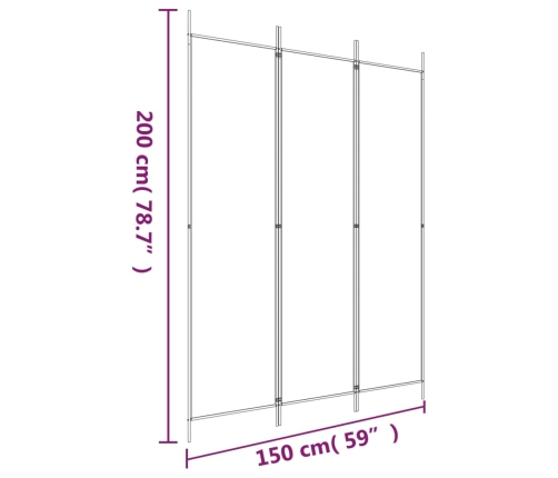 Biombo divisor de 3 paneles de tela blanco 150x200 cm