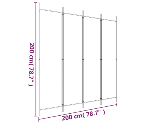 Biombo divisor de 4 paneles de tela negro 200x200 cm