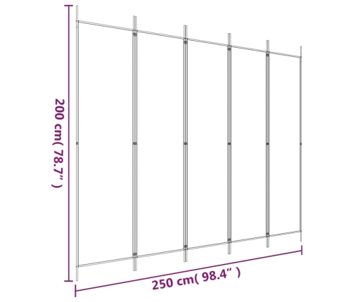 Biombo divisor de 5 paneles de tela blanco 250x200 cm