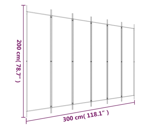 Biombo divisor de 6 paneles de tela blanco 300x200 cm