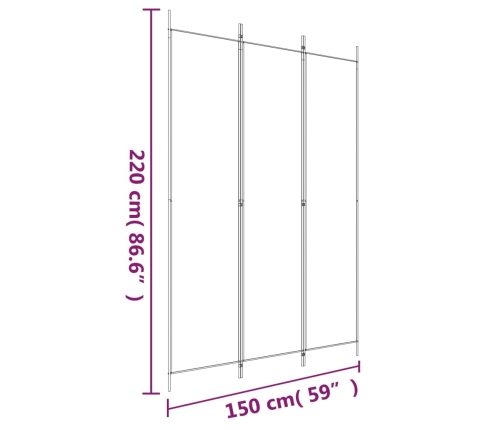 Biombo divisor de 3 paneles de tela blanco 150x220 cm