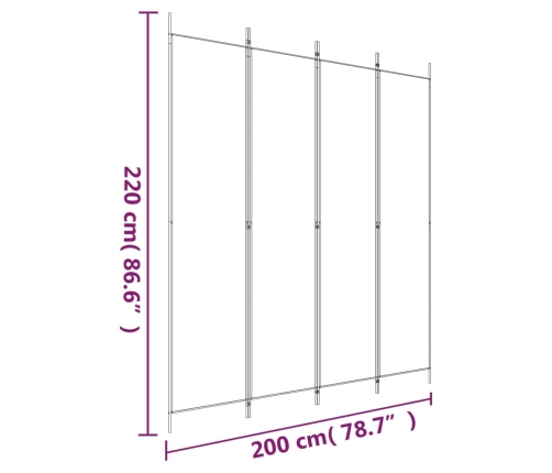 Biombo divisor de 4 paneles de tela blanco 200x220 cm