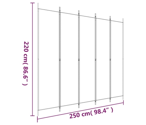 Biombo divisor de 5 paneles de tela blanco 250x220 cm