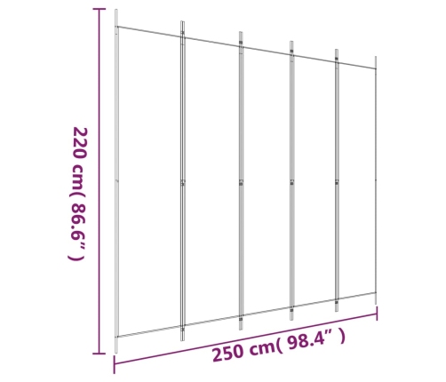 Biombo divisor de 5 paneles de tela marrón 250x220 cm