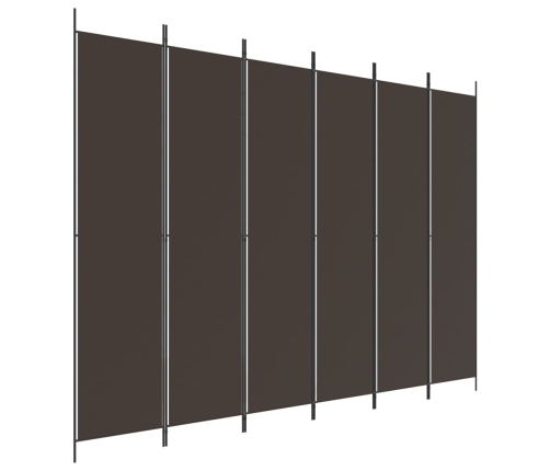 Biombo divisor de 6 paneles de tela marrón 300x220 cm