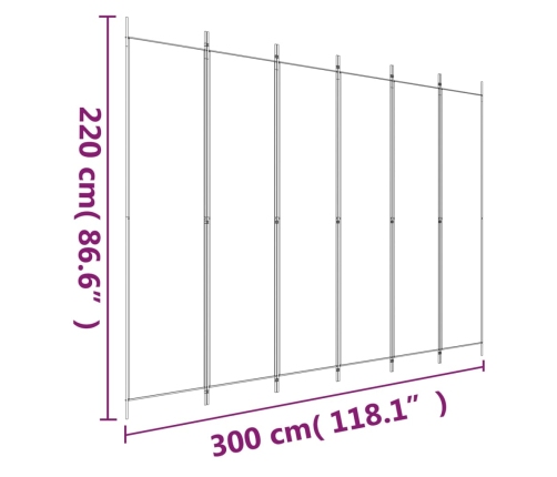 Biombo divisor de 6 paneles de tela marrón 300x220 cm