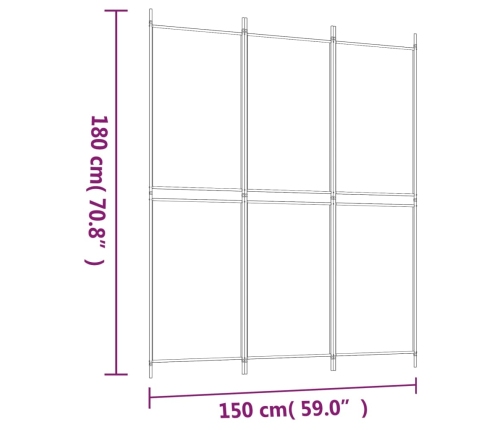 Biombo divisor de 3 paneles de tela blanco 150x180 cm