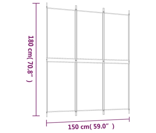 Biombo divisor de 3 paneles de tela negro 150x180 cm