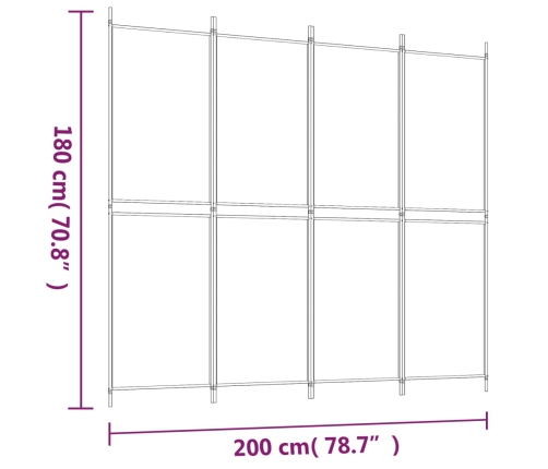 Biombo divisor de 4 paneles de tela marrón 200x180 cm