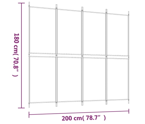 Biombo divisor de 4 paneles de tela negro 200x180 cm