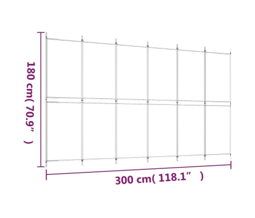 Biombo divisor de 6 paneles de tela blanco 300x180 cm