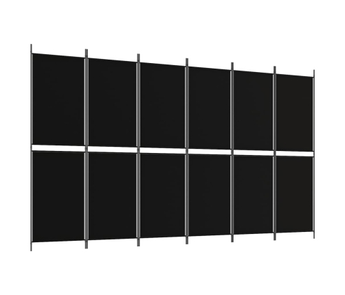 Biombo divisor de 6 paneles de tela negro 300x180 cm