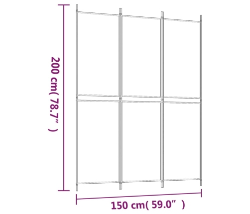 Biombo divisor de 3 paneles de tela blanco 150x200 cm