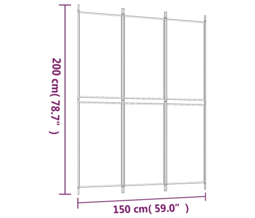 Biombo divisor de 3 paneles de tela gris antracita 150x200 cm