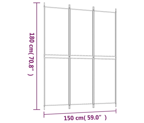 Biombo divisor de 3 paneles de tela negro 150x200 cm